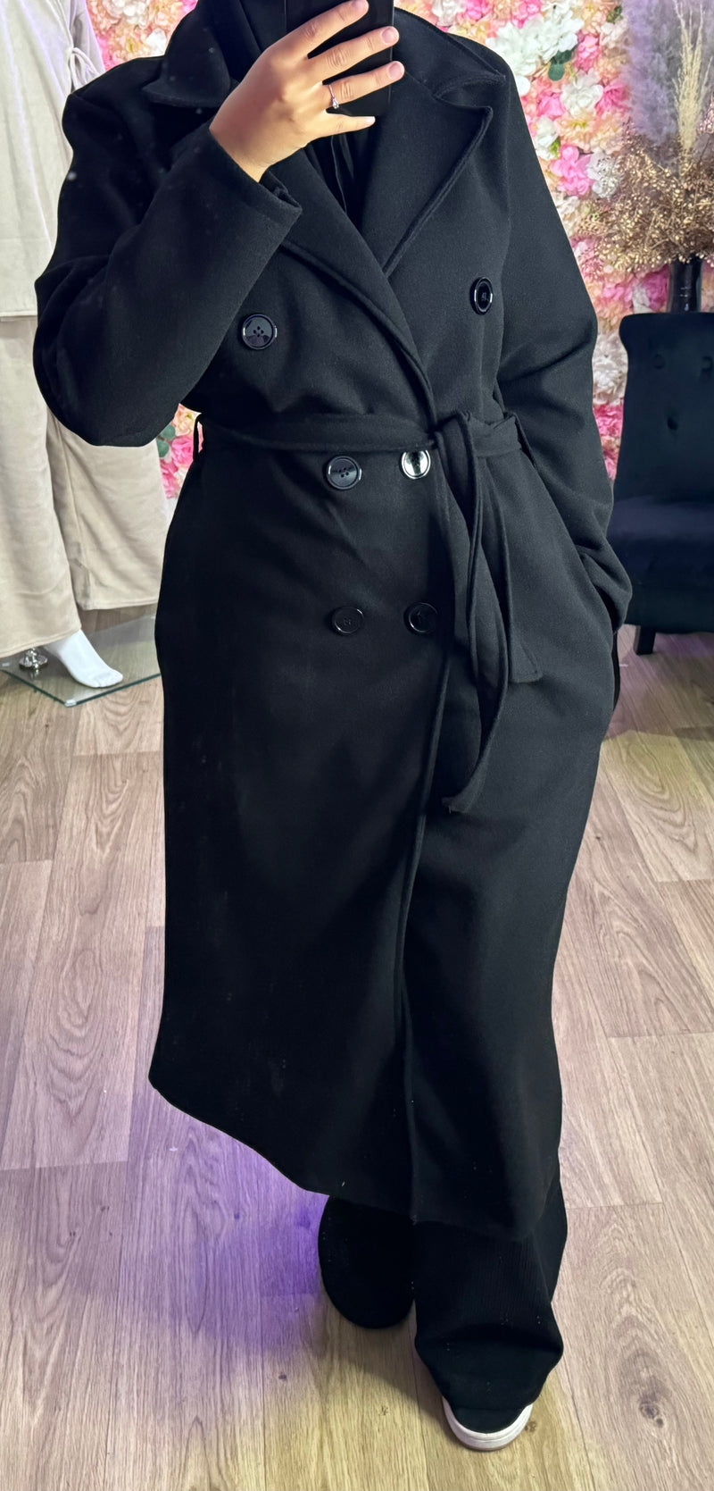 Trench avec bouton + ceinture- Noir